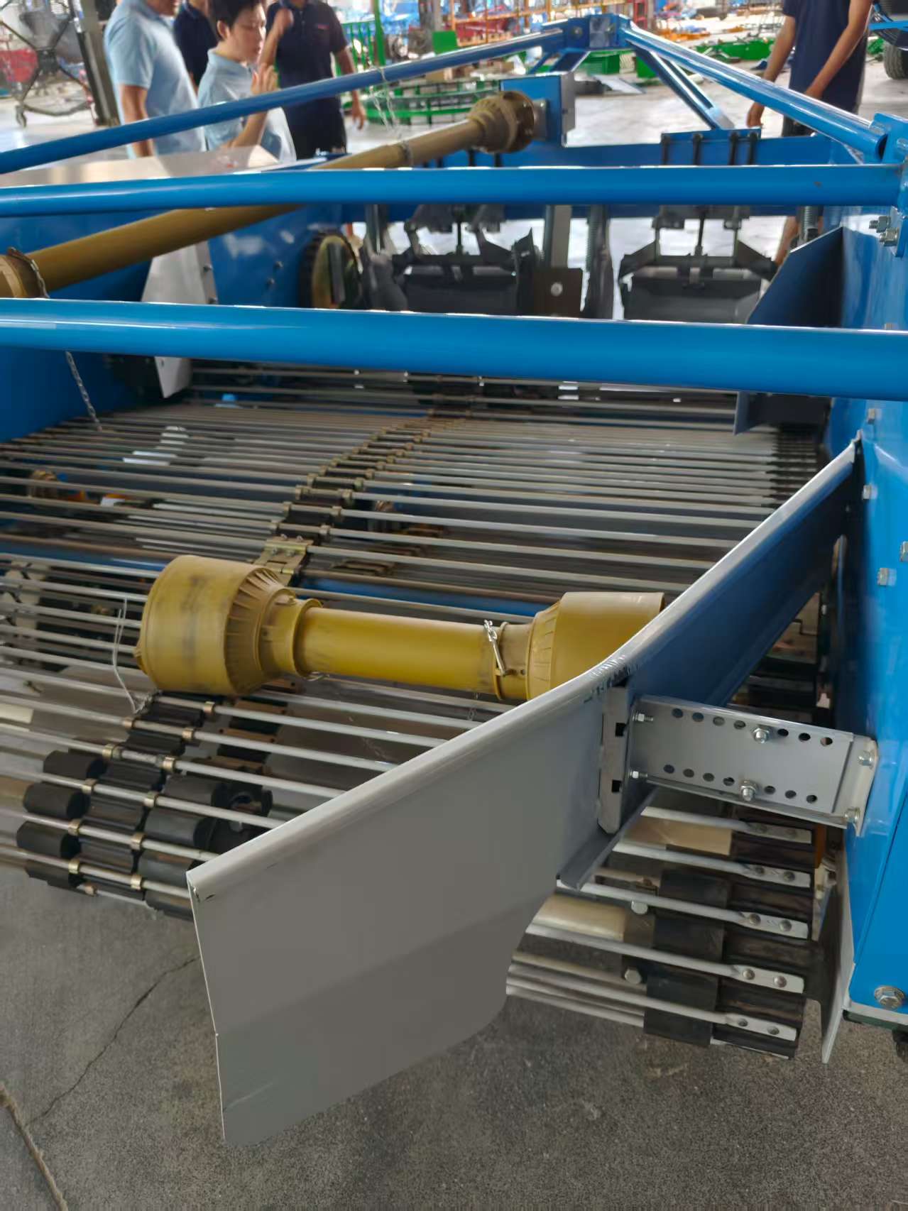 Conveyor detail — grid-chain separation bed and crop guide plate